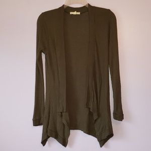 2 for$5 🚀It's Our Time - Olive Green Waffle Open Cardigan S